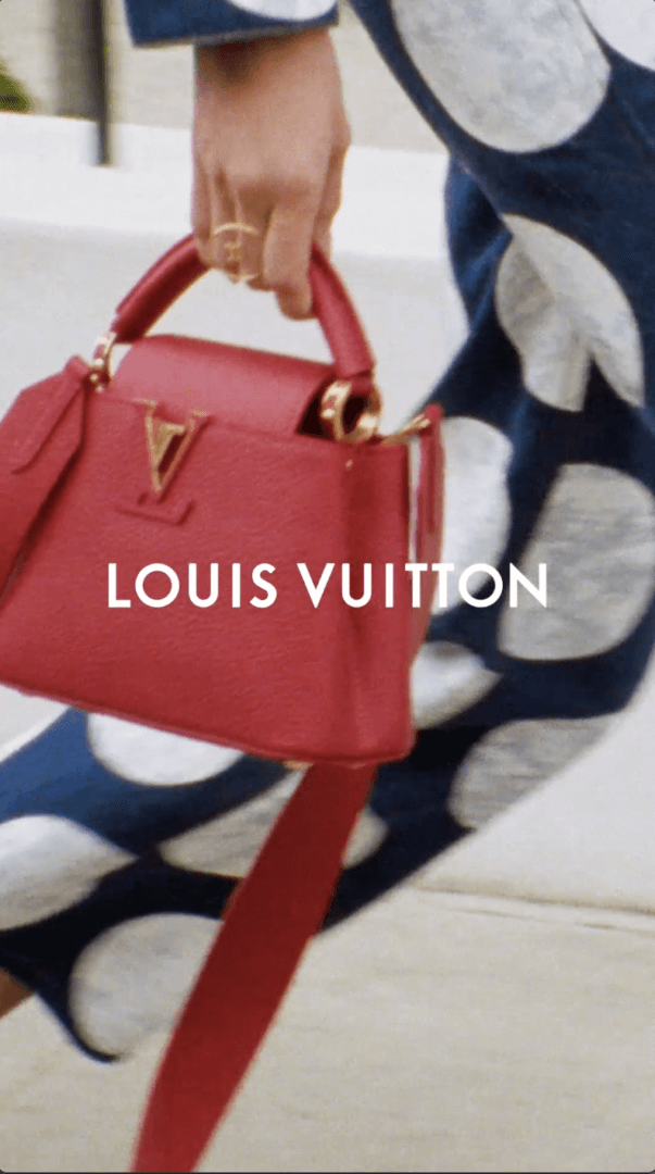 Olympia of Greece Models Louis Vuitton's Capucines Bag in London